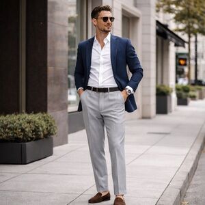 ERMENEGILDO ZEGNA Gray Tailored Wool Blend Flat Front Pants Size 42 Wool/Cotton